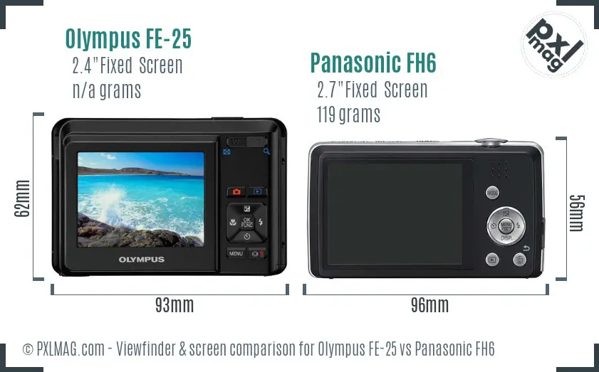 Olympus FE-25 vs Panasonic FH6 Screen and Viewfinder comparison