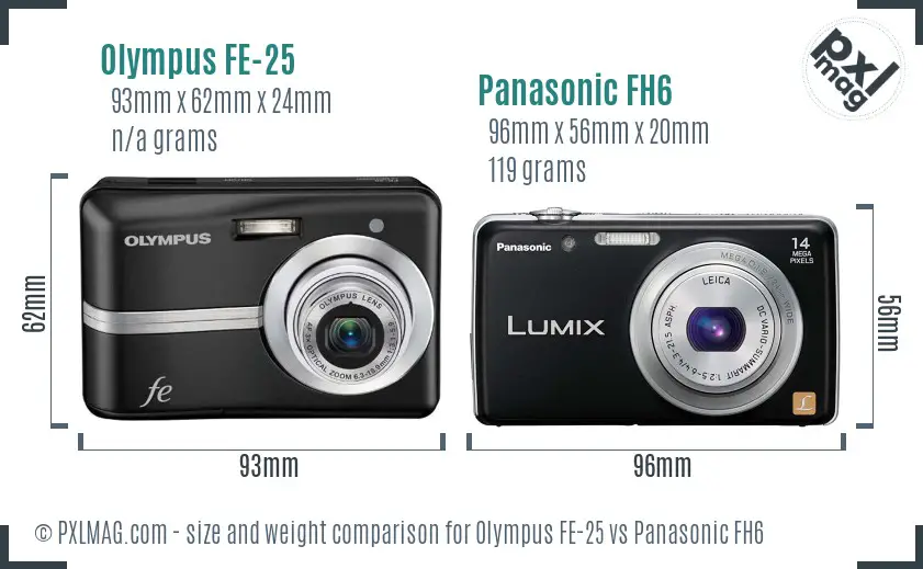 Olympus FE-25 vs Panasonic FH6 size comparison