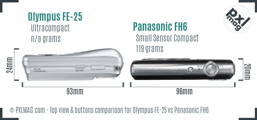 Olympus FE-25 vs Panasonic FH6 top view buttons comparison