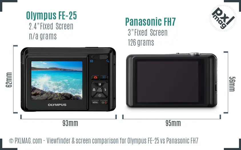 Olympus FE-25 vs Panasonic FH7 Screen and Viewfinder comparison