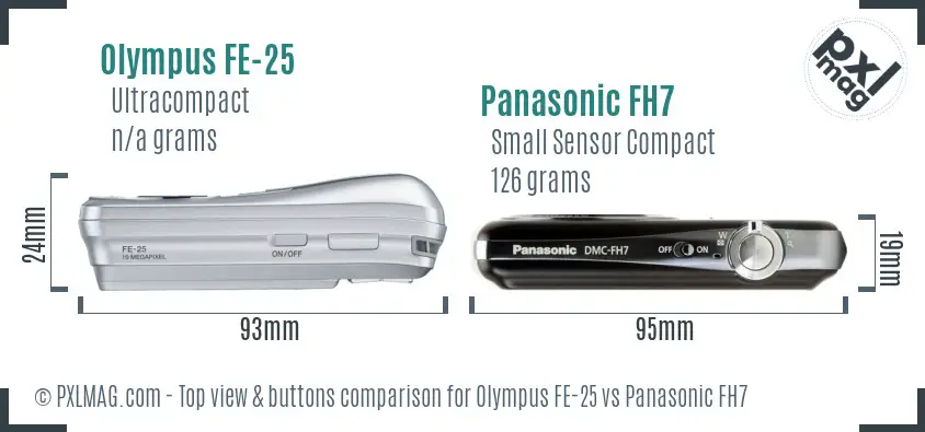 Olympus FE-25 vs Panasonic FH7 top view buttons comparison