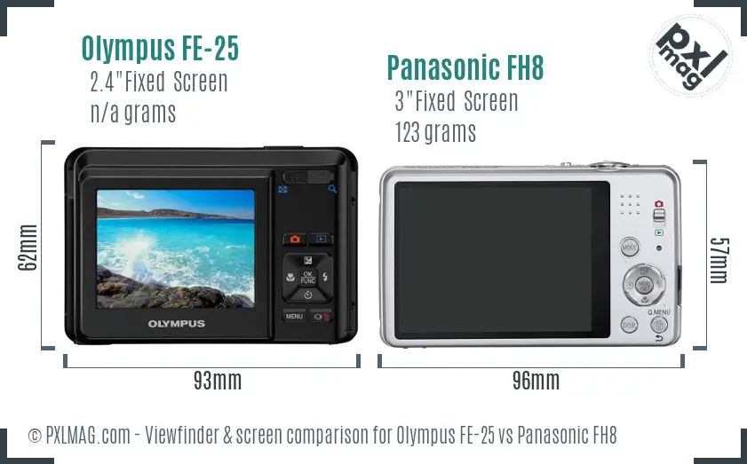 Olympus FE-25 vs Panasonic FH8 Screen and Viewfinder comparison