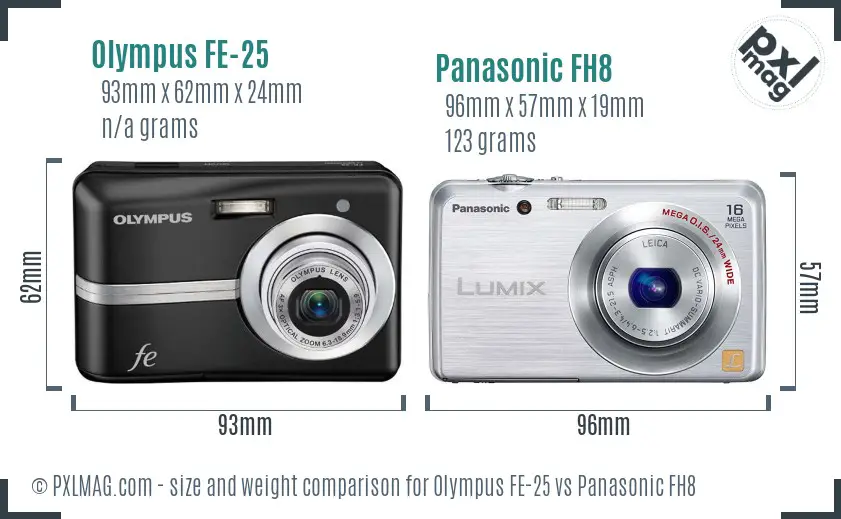 Olympus FE-25 vs Panasonic FH8 size comparison