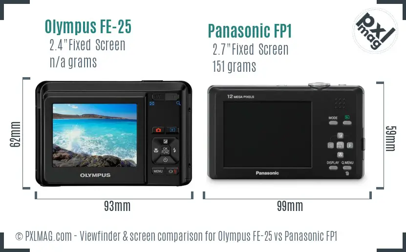 Olympus FE-25 vs Panasonic FP1 Screen and Viewfinder comparison