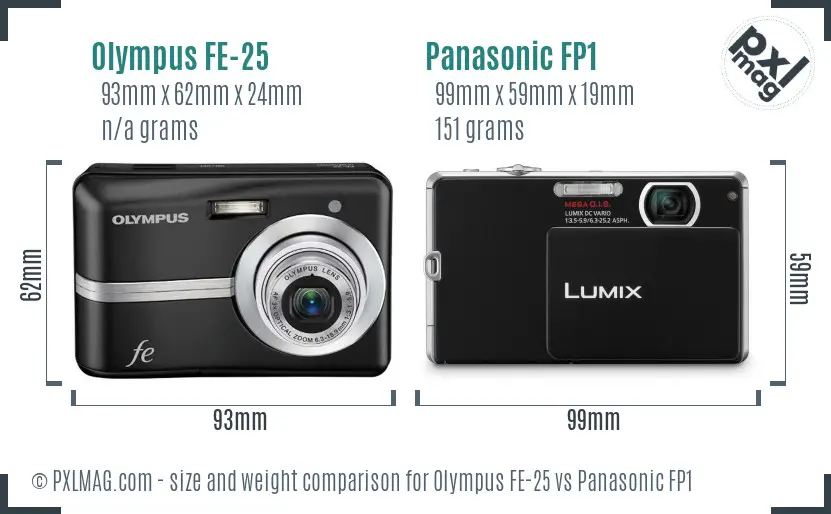 Olympus FE-25 vs Panasonic FP1 size comparison
