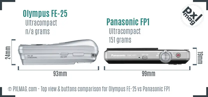 Olympus FE-25 vs Panasonic FP1 top view buttons comparison