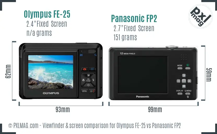 Olympus FE-25 vs Panasonic FP2 Screen and Viewfinder comparison