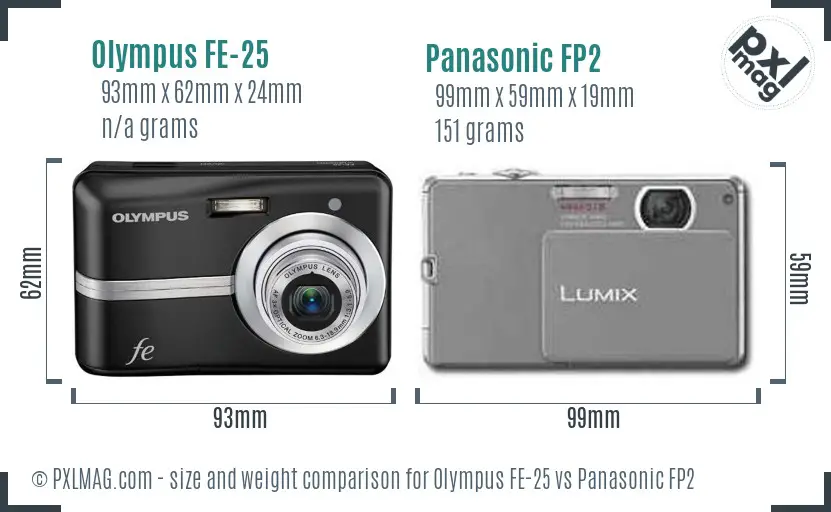 Olympus FE-25 vs Panasonic FP2 size comparison