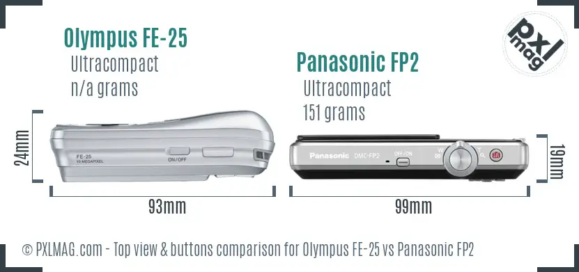 Olympus FE-25 vs Panasonic FP2 top view buttons comparison