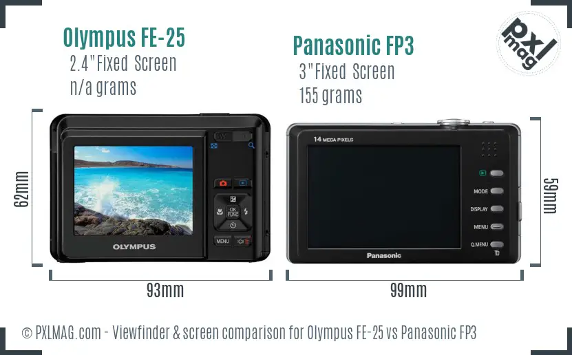 Olympus FE-25 vs Panasonic FP3 Screen and Viewfinder comparison