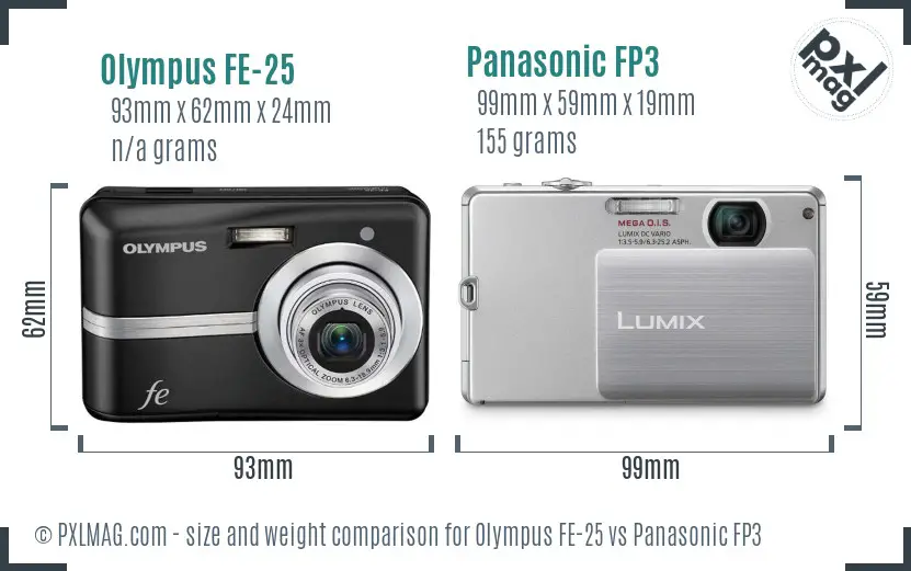 Olympus FE-25 vs Panasonic FP3 size comparison