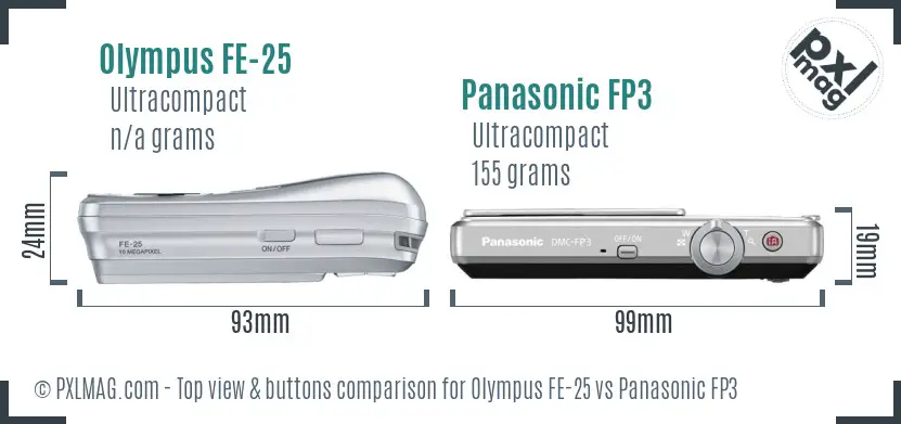 Olympus FE-25 vs Panasonic FP3 top view buttons comparison