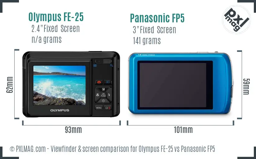 Olympus FE-25 vs Panasonic FP5 Screen and Viewfinder comparison