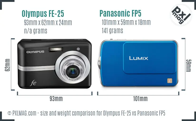 Olympus FE-25 vs Panasonic FP5 size comparison