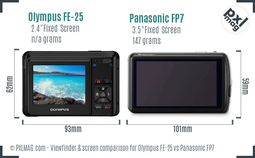 Olympus FE-25 vs Panasonic FP7 Screen and Viewfinder comparison
