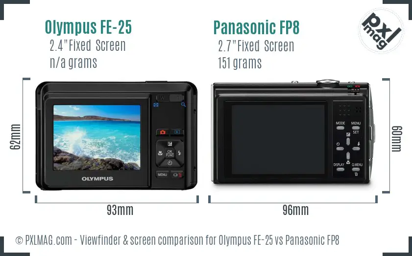 Olympus FE-25 vs Panasonic FP8 Screen and Viewfinder comparison