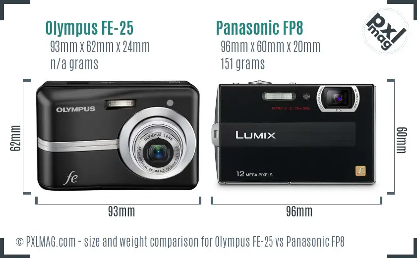 Olympus FE-25 vs Panasonic FP8 size comparison