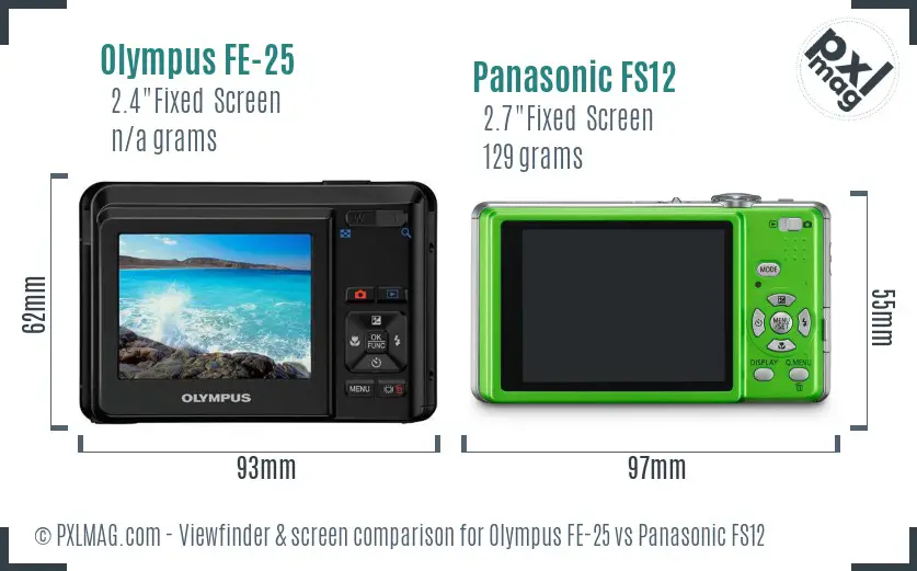 Olympus FE-25 vs Panasonic FS12 Screen and Viewfinder comparison