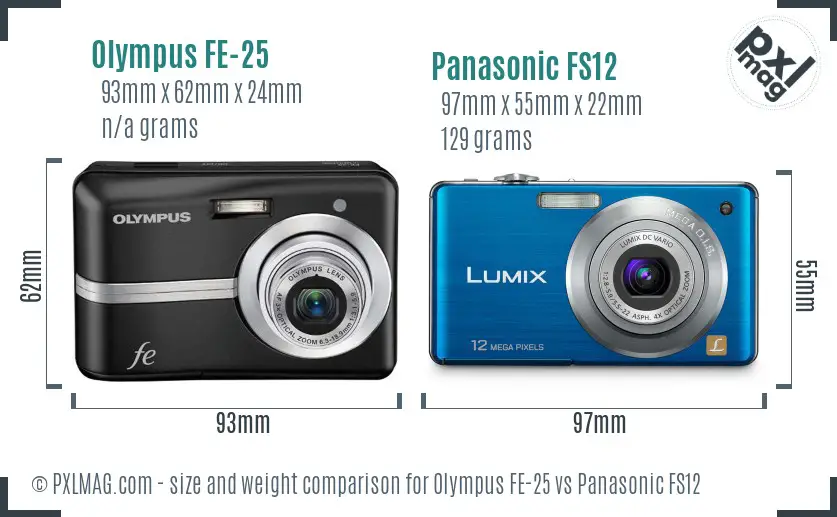 Olympus FE-25 vs Panasonic FS12 size comparison