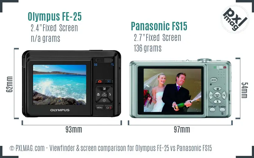 Olympus FE-25 vs Panasonic FS15 Screen and Viewfinder comparison