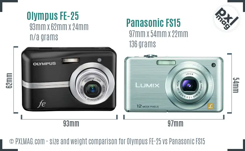 Olympus FE-25 vs Panasonic FS15 size comparison