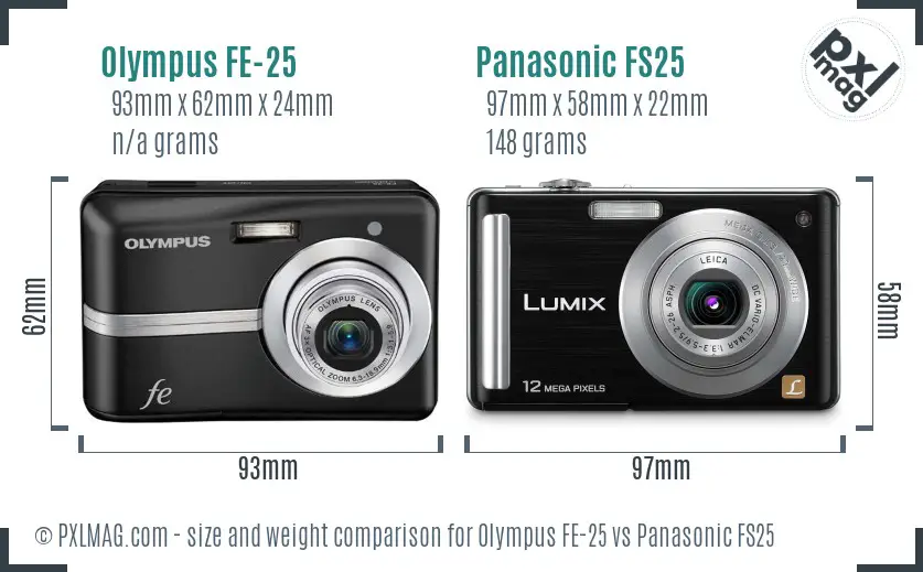 Olympus FE-25 vs Panasonic FS25 size comparison