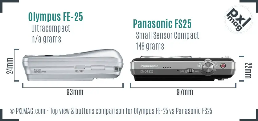 Olympus FE-25 vs Panasonic FS25 top view buttons comparison