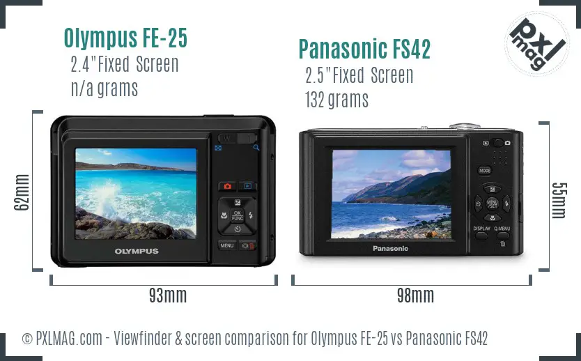Olympus FE-25 vs Panasonic FS42 Screen and Viewfinder comparison