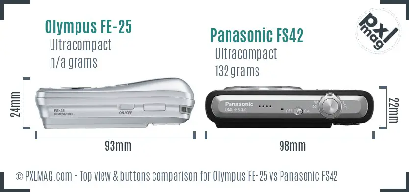 Olympus FE-25 vs Panasonic FS42 top view buttons comparison