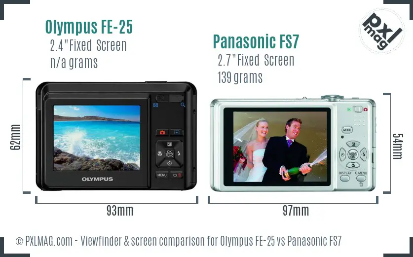 Olympus FE-25 vs Panasonic FS7 Screen and Viewfinder comparison