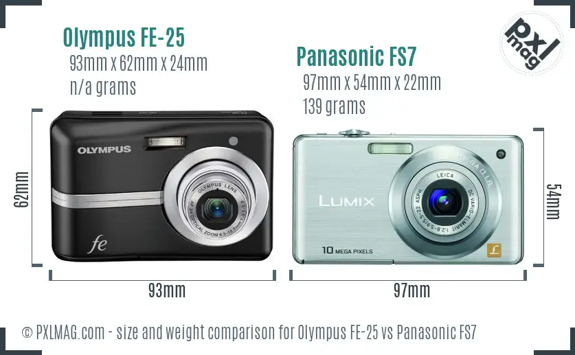 Olympus FE-25 vs Panasonic FS7 size comparison