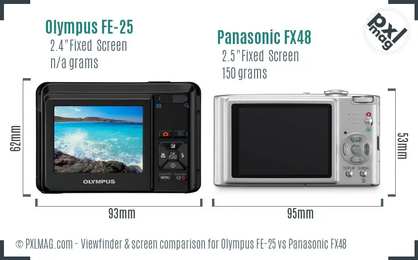 Olympus FE-25 vs Panasonic FX48 Screen and Viewfinder comparison