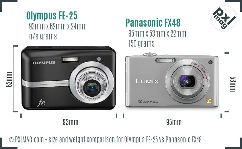Olympus FE-25 vs Panasonic FX48 size comparison