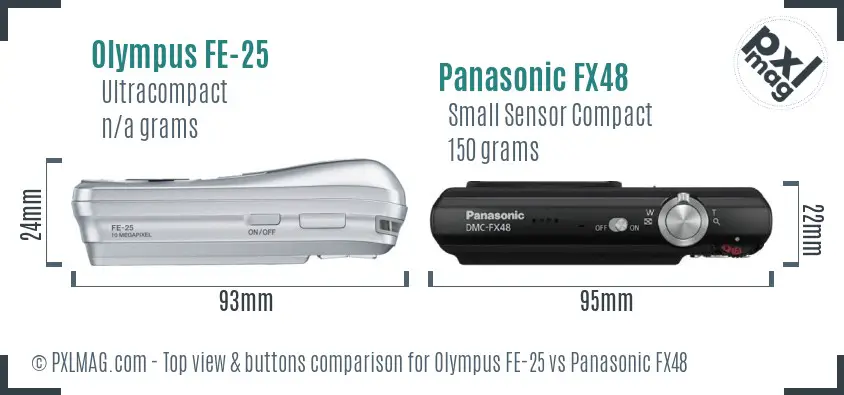 Olympus FE-25 vs Panasonic FX48 top view buttons comparison