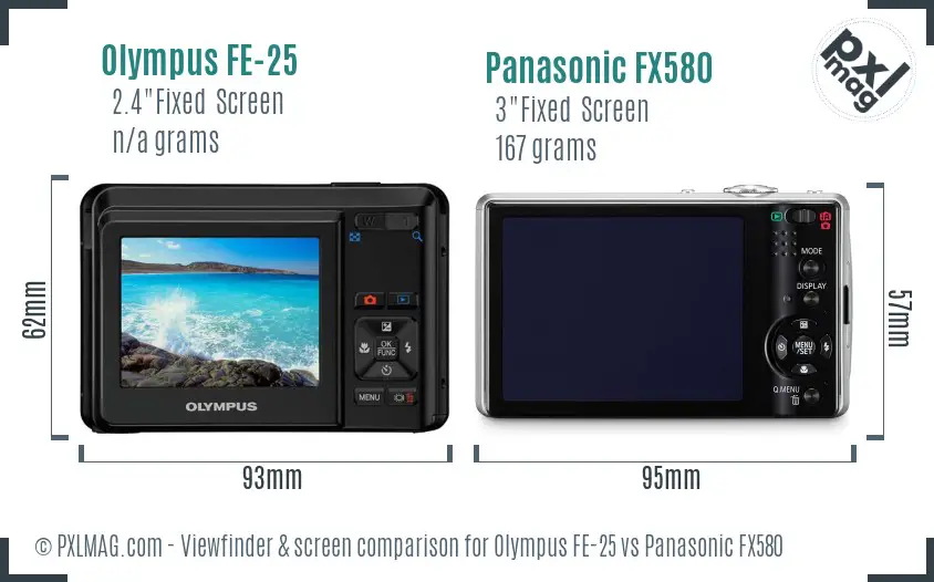 Olympus FE-25 vs Panasonic FX580 Screen and Viewfinder comparison