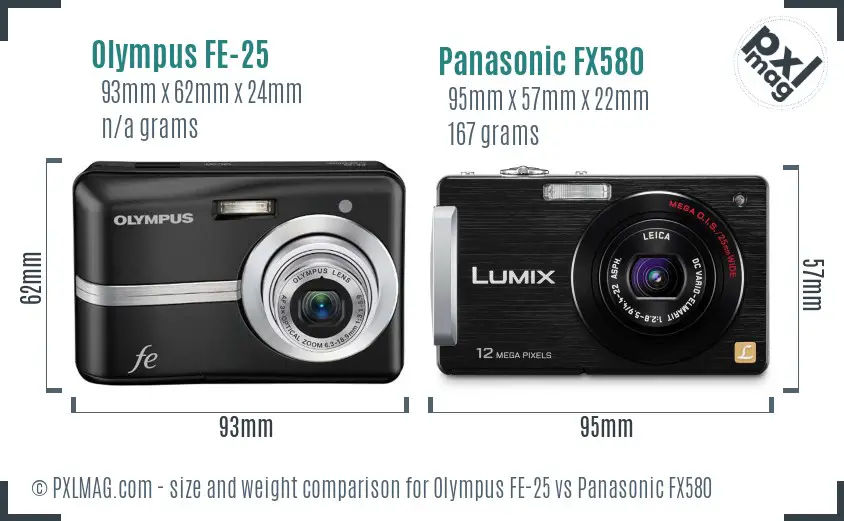 Olympus FE-25 vs Panasonic FX580 size comparison