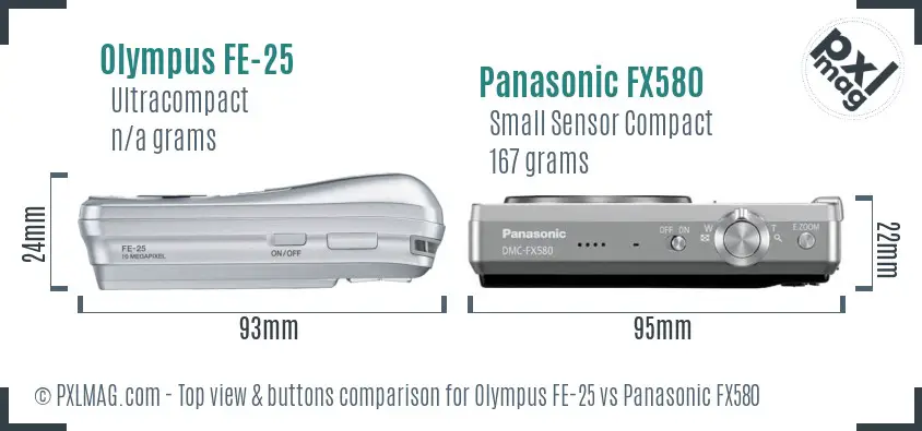 Olympus FE-25 vs Panasonic FX580 top view buttons comparison