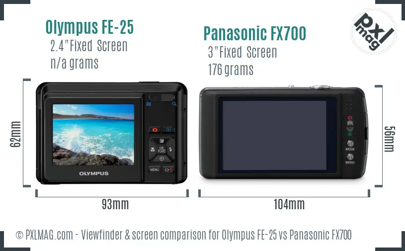 Olympus FE-25 vs Panasonic FX700 Screen and Viewfinder comparison