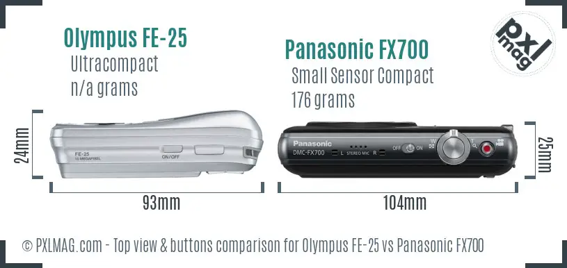 Olympus FE-25 vs Panasonic FX700 top view buttons comparison