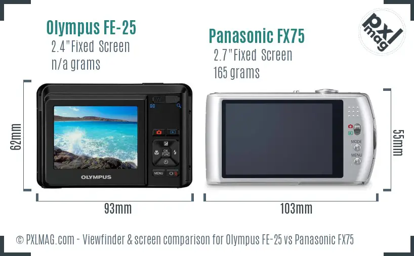 Olympus FE-25 vs Panasonic FX75 Screen and Viewfinder comparison