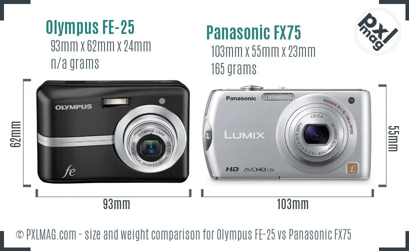 Olympus FE-25 vs Panasonic FX75 size comparison