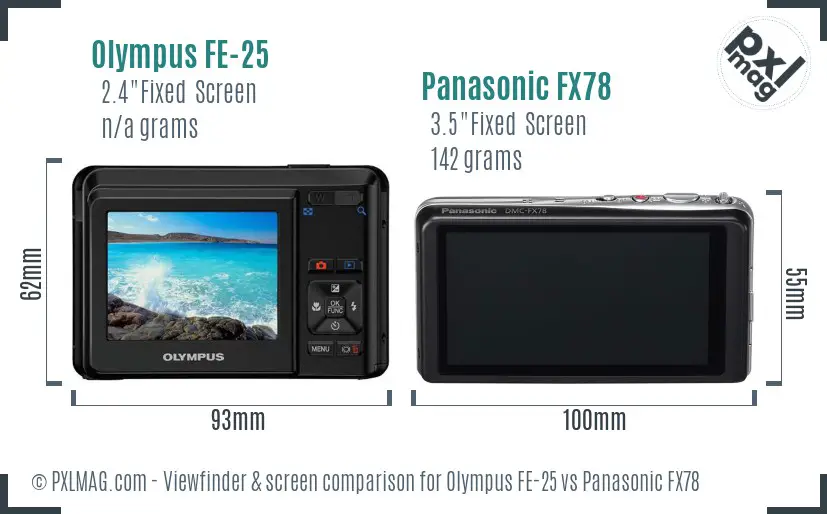 Olympus FE-25 vs Panasonic FX78 Screen and Viewfinder comparison