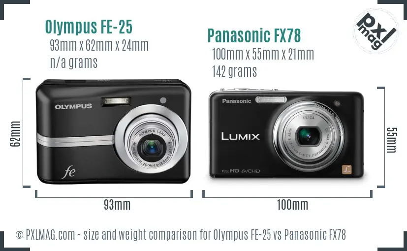 Olympus FE-25 vs Panasonic FX78 size comparison