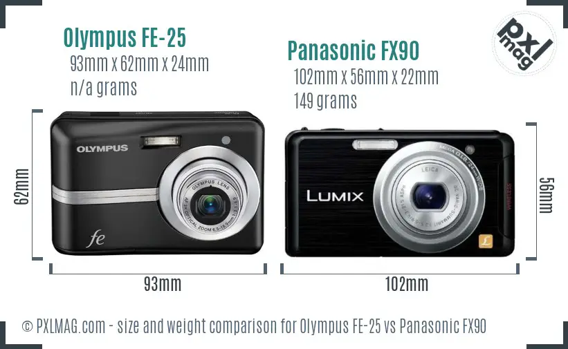 Olympus FE-25 vs Panasonic FX90 size comparison Olympus FE-25 vs Panasonic FX90 size comparison