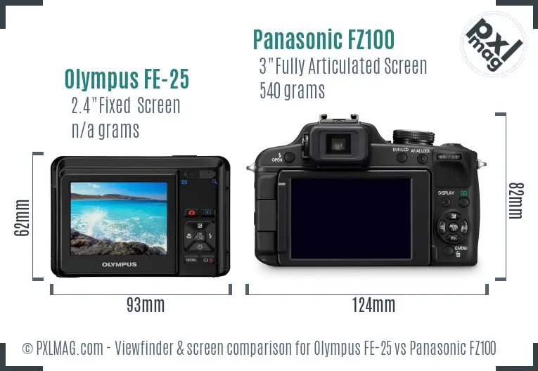 Olympus FE-25 vs Panasonic FZ100 Screen and Viewfinder comparison