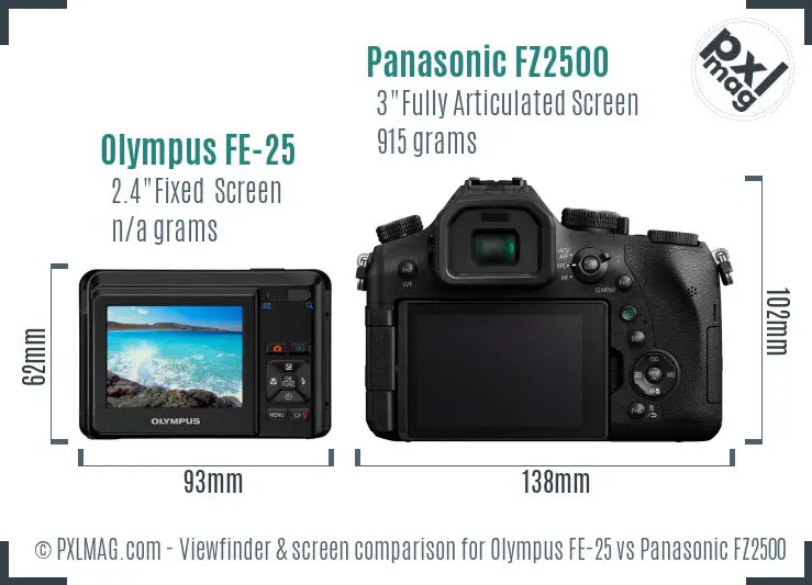 Olympus FE-25 vs Panasonic FZ2500 Screen and Viewfinder comparison