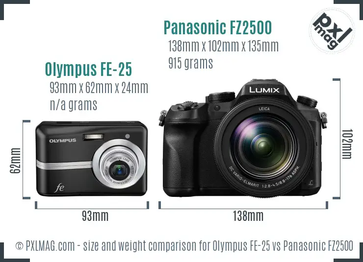 Olympus FE-25 vs Panasonic FZ2500 size comparison