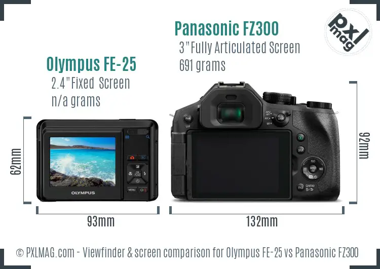 Olympus FE-25 vs Panasonic FZ300 Screen and Viewfinder comparison