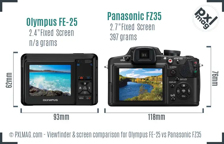 Olympus FE-25 vs Panasonic FZ35 Screen and Viewfinder comparison