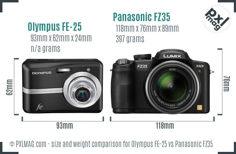 Olympus FE-25 vs Panasonic FZ35 size comparison